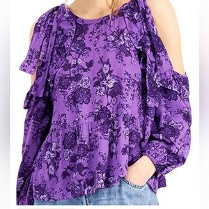 NWT Floral print cold shoulder purple top by INC International Concepts💜